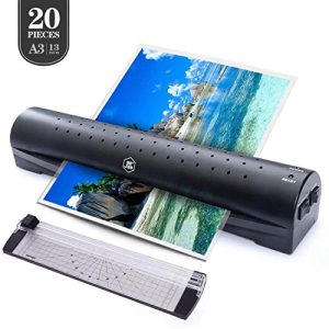 13 inches Laminator Machine, JIEZE A3 Laminator with 20 Laminating Pouches, Paper Cutter, Rapid 3 Minute, for Home and Office Use, Laminate for A3,A4,A5,A6, Black