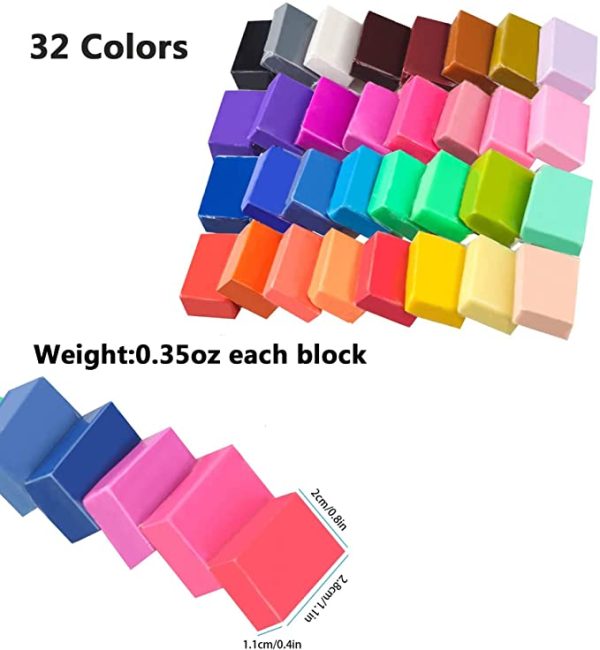 Polymer Clay Starter Kit, 32 Colors 10g/Block Oven Bake Clay, Baking Modeling Clay, DIY Craft Clay with Sculpting Clay Tools for Kids and Adult - Image 2